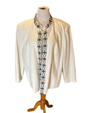 Talbots White Jacket with Black Embroidered Trim Size 24W (NWT)